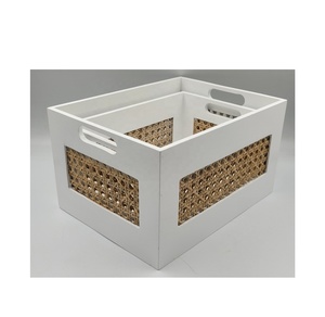 Premium White <b>Wooden</b> Storage <b>Crate</b> with Rattan Webbing and Sturdy Rope Handles for <b>Wine</b>, Fruit, and Gift Hampers - Product Image 2