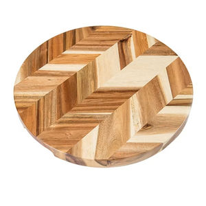 Planche à découper ronde en bois d'acacia avec poignées intégrées, motif chevrons, plateau de service et de découpe pour cuisine, prix avantageux - Product Image 1