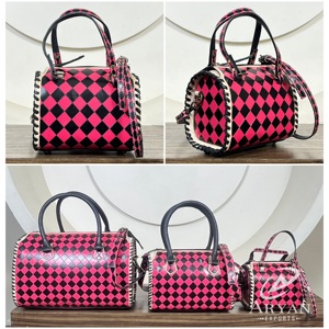 New Arrival Tooled Checkered Leather Small Speedy Duffel Bag Lightweight Travel Carryall Crossbody Weekender Gym Bag for Unisex - Product Image 1