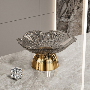 Luxury Metal Silver Fruit <b>Bowl</b> With A <b>Gold</b> Pedestal Base, Elegant Textured Centerpiece For Modern Hotel And Home Tabletop <b>Decor</b> - Product Image 1