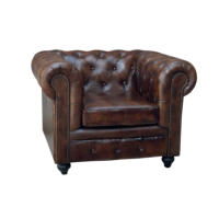 Sofá Chesterfield de Lujo de Piel con Cojín Marrón Oscuro de Un Solo Puesto y Diseño Vintage para Sala de Estar o Restaurante