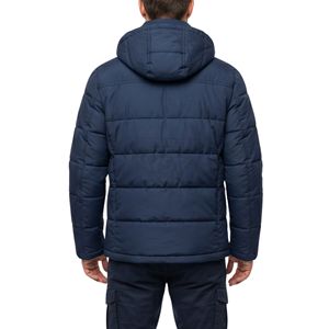 Navy Blue Padded Down Bubble Quilted <b>Puffer</b> <b>Jacket</b> Breathable Hooded Vertical Zip Pocket Streetwear 100% Polyester <b>Jackets</b> - Product Image 2