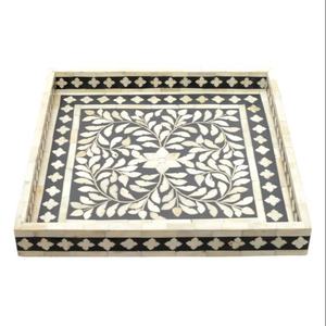 Plateau de service rectangulaire en résine noire avec incrustation de nacre, plateau de service alimentaire, plateau décoratif pour la cuisine - Product Image 3