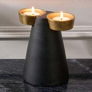 Candelabro Moderno Negro en Forma de Cono con Detalles Dorados, Diseño de Doble Brazo para Decoración del Hogar, Material de Latón Duradero - Product Image 3