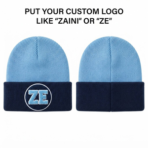 Premium Acrylic Knit Beanie 280 GSM Sky Blue <b>Navy</b> Ribbed Cuff Warm Winter <b>Hat</b> Unisex Adults Y2K Style Custom Raised Embroidered - Product Image 1