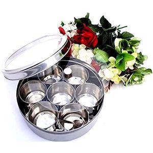 Juego de recipientes para especias de acero inoxidable, Masala Dabba, con 7 contenedores, tapa transparente hermética, organizador de almacenamiento de cocina, caja al por mayor - Product Image 1