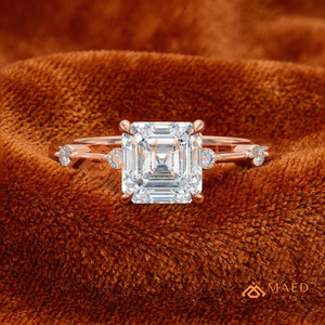 Elegant Asscher Cut Diamond <b>Ring</b> in 14kt Rose Gold – <b>Dainty</b> Bezel-Set Accent Band - Product Image 1