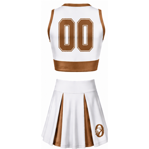 Ensemble d'uniforme de cheerleading sublimé blanc et marron sans manches, haut et jupe pour équipe sportive, tenue de sport pour entraînement, performance et compétition - Product Image 2