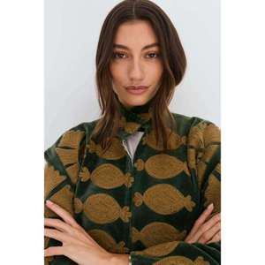 <b>Women</b>’s Dark Green Suzani Embroidered <b>Jacket</b> Casual Long Sleeve <b>Lightweight</b> Button-Up Coat Vintage Ladies Loose Fit Shirt <b>Jacket</b> - Product Image 2