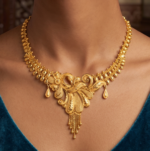 Collar de Cadena de Oro Sólido 22K HUID Halmark 91.6 con Dije de Pavo Real Floral para Mujer, Joyería Fina de Moda para Boda India, Regalo - Product Image 3
