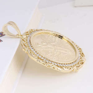 Lab Grown Diamond <b>Mexican</b> Angel <b>Coin</b> Pendant Gold Filigree Frame Necklace Fine Jewelry Wholesale Supply Supply Charm Fine - Product Image 5