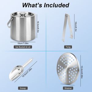 Secchiello per Ghiaccio Isolato in Acciaio Inox a Doppia Parete da 3L con Coperchio, Paletta, Colino e Manico per Vino e Champagne - Product Image 6