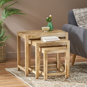 Mango Wood <b>Rectangle</b> Minimalist Design Nested <b>Side</b> <b>Tables</b> Set-Handcrafted Natural Finish Eco-friendly Durable Lightweight - Product Image 2