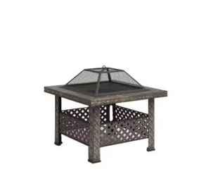 Brasero d'extérieur rond en métal pour bois avec gril barbecue, portable, pour jardin, camping et terrasse, avec pique à bois - Product Image 2