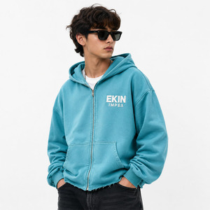 เสื้อฮู้ดซิปผู้ชายทรงโอเวอร์ไซส์ Ekin Impex สีพื้น ผ้าฝ้ายเฟรนช์เทอร์รี่ สวมใส่สบายๆ สำหรับฤดูใบไม้ร่วง - Product Image 1