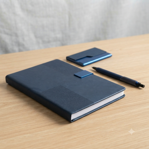 Ensemble cadeau de luxe Aurelux : agenda en cuir, porte-cartes, stylo, papeterie de bureau haut de gamme, planificateur d'affaires, 192 pages, plaque métallique - Product Image 4