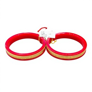 22K Solid Gold <b>Red</b> Pola Bangles Traditional Bengali Jewelry For Women Genuine Gold Inlaid <b>Red</b> Resin <b>Bracelet</b> For Wedding - Product Image 1