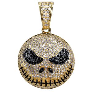 Pendentif et collier Jack Skellington hip-hop pour hommes et femmes, diamant simulé CZ, plaqué or argenté, visage squelette, mode streetwear - Product Image 1