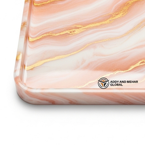 <b>Warm</b> Orange & Soft Pink Marble Effect <b>Tray</b> with Gold Border | Contemporary <b>Tray</b> - Product Image 5