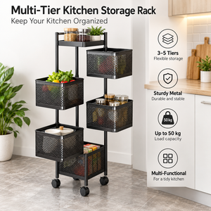 Étagère Métallique Rotative à 5 Niveaux, Organisateur de Légumes et Fruits pour Cuisine, Chariot de Rangement, Panier à Oignons et Pommes de Terre EDPRMS000 - Product Image 4