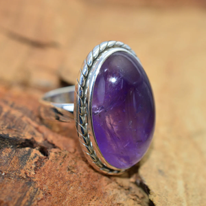แหวนพลอยอเมทิสต์แอฟริกันทำมือ เงินแท้ 925 แหวนพลอยสีม่วง เครื่องประดับสำหรับผู้หญิง - Product Image 2