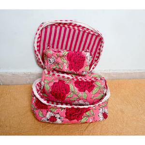 Elegant floral printed Cotton Luxe Vanity Set Soft Stylish 3-Piece Vanity Essentials Comfortable Beauty 3-Piece Cotton Case - Product Image 3