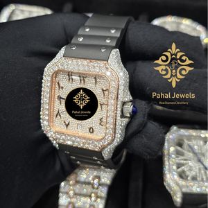 นาฬิกา Pahal Jewels Luxury Square Diamond Moissanite สำหรับทุกเพศ ตัวเรือนสแตนเลสสตีล ระบบอนาล็อก ควอตซ์ ขนาด 40 มม. กระจกแซฟไฟร์ กันน้ำ - Product Image 2