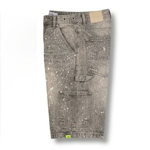 Shorts en jean personnalisés pour hommes, avec strass, style streetwear décontracté, en coton respirant, coupe slim, pour l'été – Vente en gros - Product Image 4
