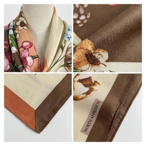 NORTH APPROACH Foulard carré en soie pour femme, imprimé floral, élégant, multifonctionnel, accessoire de mode toutes saisons - Product Image 4