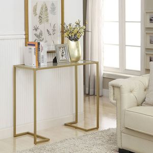 Mirror finish metal console table with glass <b>top</b> adds <b>reflective</b> beauty to elegant bedroom or hallway furniture decor - Product Image 3