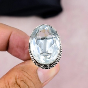 Faceted White Topaz Gemstone <b>Ring</b> 925 Silver <b>Crystal</b> <b>Ring</b> Dainty Minimalist <b>Ring</b> Handmade Vintage Style Elegant Jewelry - Product Image 3