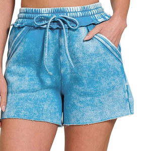 Shorts pour femmes en coton 100% avec logo personnalisé, délavés à l'acide, séchage rapide, respirants, style vintage, élégants et confortables pour l'été – Vente en gros - Product Image 1