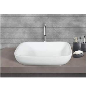 Exclusivo lavabo rectangular de cerámica para colgar en la pared, 560x420x135mm, blanco brillante, con medio pedestal. - Product Image 1