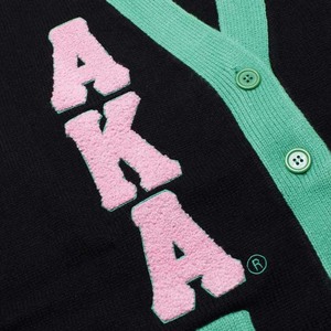 AKA Women's Knitted <b>Cardigan</b> V-Neck Long Sleeve Casual <b>Chenille</b> Embroidered Logo Contrast Color Design Customized - Product Image 6