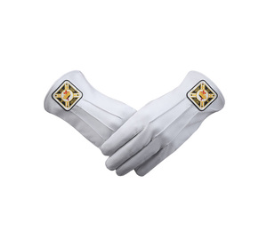 Gants de cérémonie en cuir blanc des Templiers, design premium avec patch carré - Product Image 1