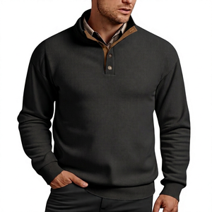 Pull en molleton tricoté beige pour homme, coupe classique, col boutonné, décontracté, pour le printemps, impression numérique, 100 % polyester - Product Image 3
