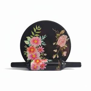 Ensemble Chakla Belan en bois fait à la main, outil de cuisine écologique avec motif floral et design personnalisé pour le garde-manger de la cuisine, cadeau - Product Image 6