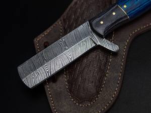 Cuchillo de vaquero forjado a mano de acero de Damasco, OEM/ODM, personalizado, de espiga completa, EDC, hoja fija, mango de madera Pakka, funda cruzada - Product Image 3