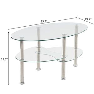 Pisces Tail Clear Wave N103 90*50*45cm Oval Coffee Table with Tempered Glass and Iron Pipe Legs - Product Image 2