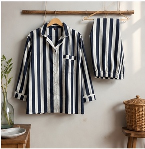 Meilleur fabricant du Pakistan, ensemble de pyjama pour femmes en coton 100% rayé, taille élastique, col en V, tissé, doux, vente chaude d'été - Product Image 1