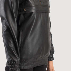Nouvelle arrivée : Blouson bomber en cuir slim pour femme, coupe-vent à capuche, en peau de mouton véritable, respirant, finition écologique, matelassé - Product Image 2