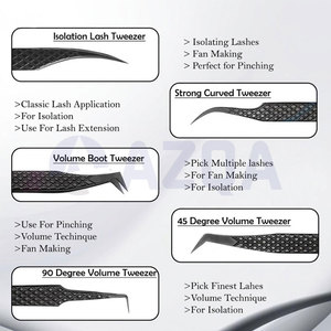 Juego de Pinzas para Extensión de Pestañas de Acero Inoxidable con Recubrimiento de Color Negro, Pinzas Curvas de Aislamiento de 45 y 90 Grados - Product Image 4