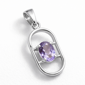 Pendentif tendance en argent sterling plaqué rhodium avec améthyste brésilienne taille ovale – Fait main, minimaliste, cadeau pour elle, pour le mois de février - Product Image 2
