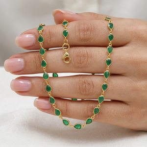 Tear Drop Cut Natural Emerald Gemstone Statement Bracelet in Solid 18k Yellow Gold Party Gift Wholesale Custom Jewelry - Product Image 6