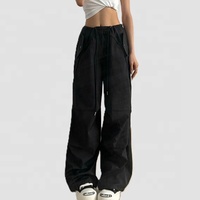 100% Poly Overzised Utility Trousers mit hoher Taille Baggy Draw string Casual Streetwear Pants Breites Bein Cargos mit mehreren Taschen für Frauen