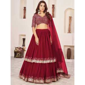 Lehenga choli ชุดหมั้นชุดสีแดงเลื่อมสวยงาม - Product Image 2