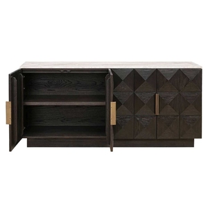 Meuble de salon modulaire moderne et écologique en bois de manguier massif, grande capacité, 4 portes avec dessus en marbre et portes à panneaux plats - Product Image 6