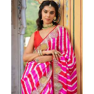 Exquisite Designer Embroidery RV Creation Pink Unstitched Saree Beautiful <b>Indian</b> & <b>Pakistani</b> <b>Clothing</b> - Product Image 3