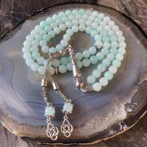 Chapelet de prière en jade vert menthe fait main, Misbaha islamique avec pompon argenté, cadeau musulman pour le Ramadan et l'Aïd, perles de prière rondes - Product Image 6