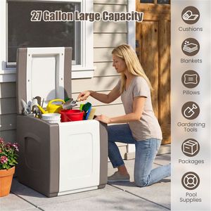 Boîte de rangement extérieure de 27 gallons avec poignées latérales, design bicolore beige, unité de rangement pour patio imperméable - Product Image 6